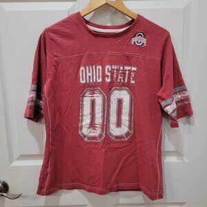 Womens XL (fits like LG) Ohio State 100% Cotton Distressed Thick Shirt NCAA by K